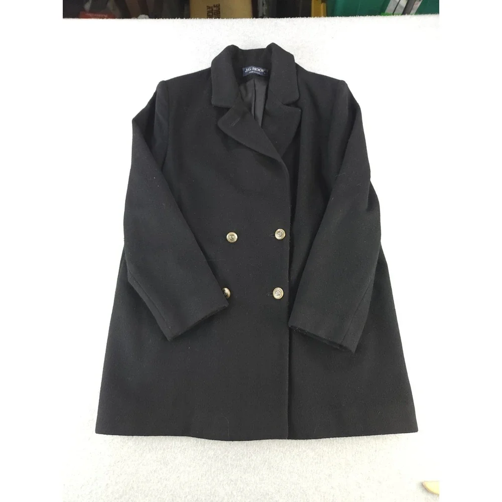Vintage J.G. Hook Black Wool Jacket Med‎ Length Overcoat Winter USA Women's L/XL
